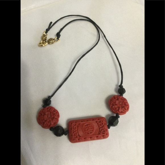 The Glen of Lady Reeves Jewelry - Vintage Red & Black Far East Hemp Cord Necklace with AGP Fasteners